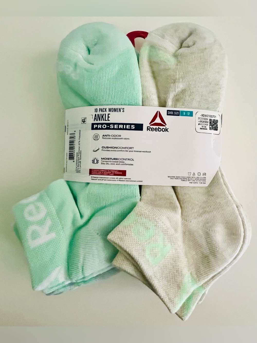 Reebok Women’s Ankle Socks Pack - White and Light Green - Picture 3 of 5
